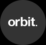 A circle with the word Orbit. in it. 