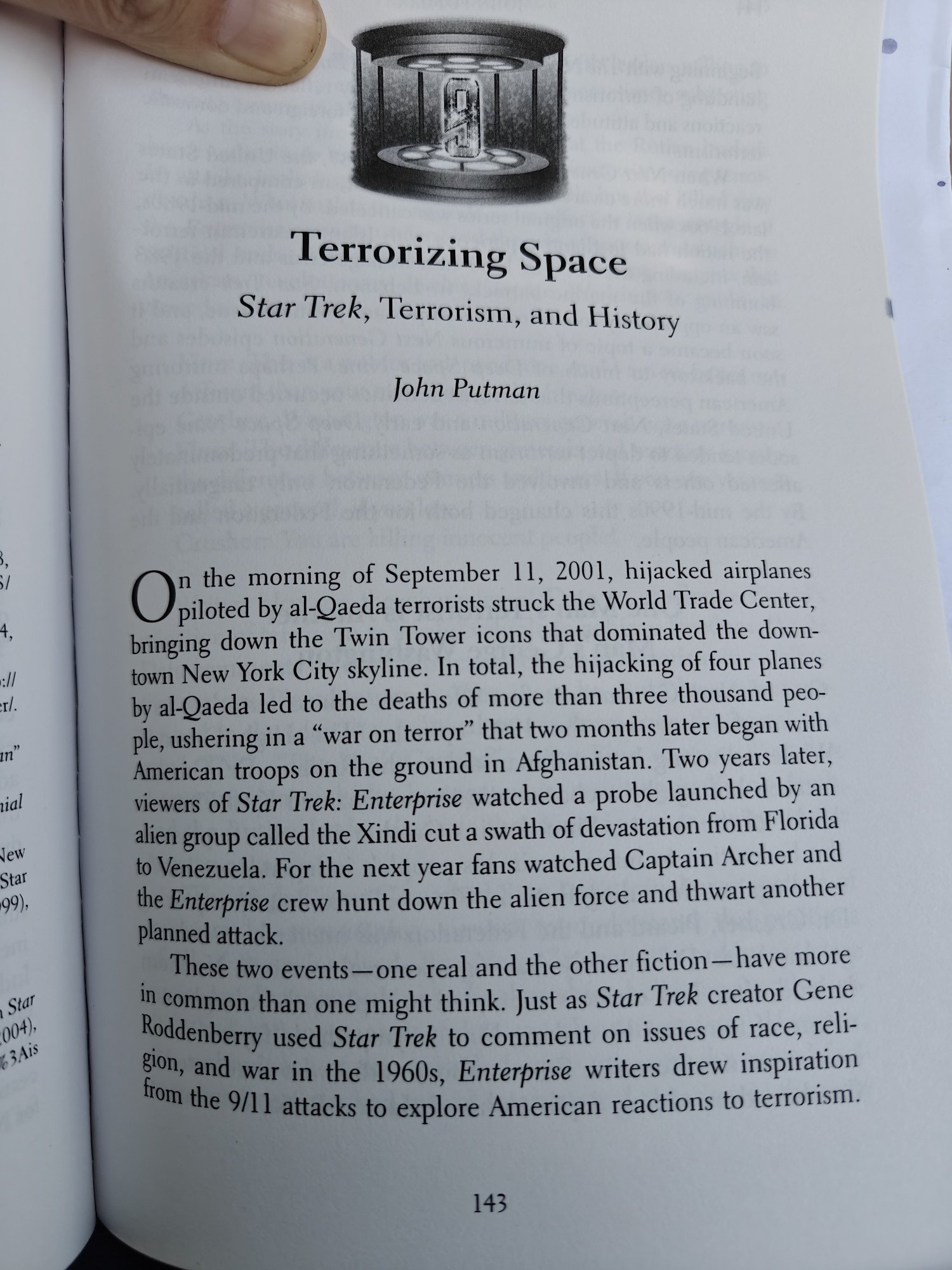 A book chapter called "Terrorizing Space - Star Trek, Terrorism, and History" 
