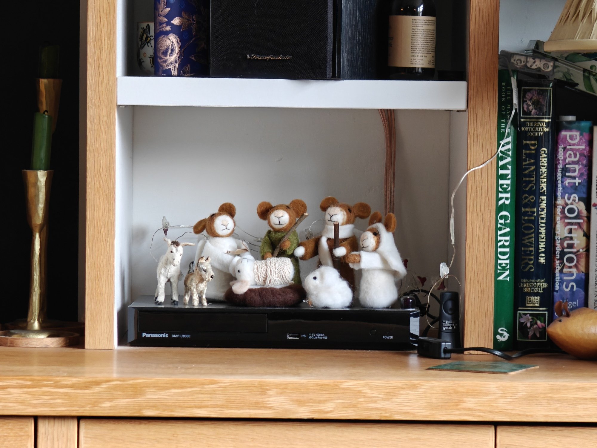A scene of felted mouse nativity. 