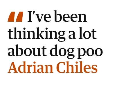 A newspaper headline that reads: I've been thinking a lot about dog poo, by Adrian Chiles