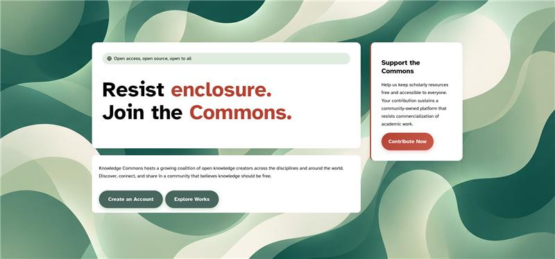 The new homepage design for Knowledge Commons