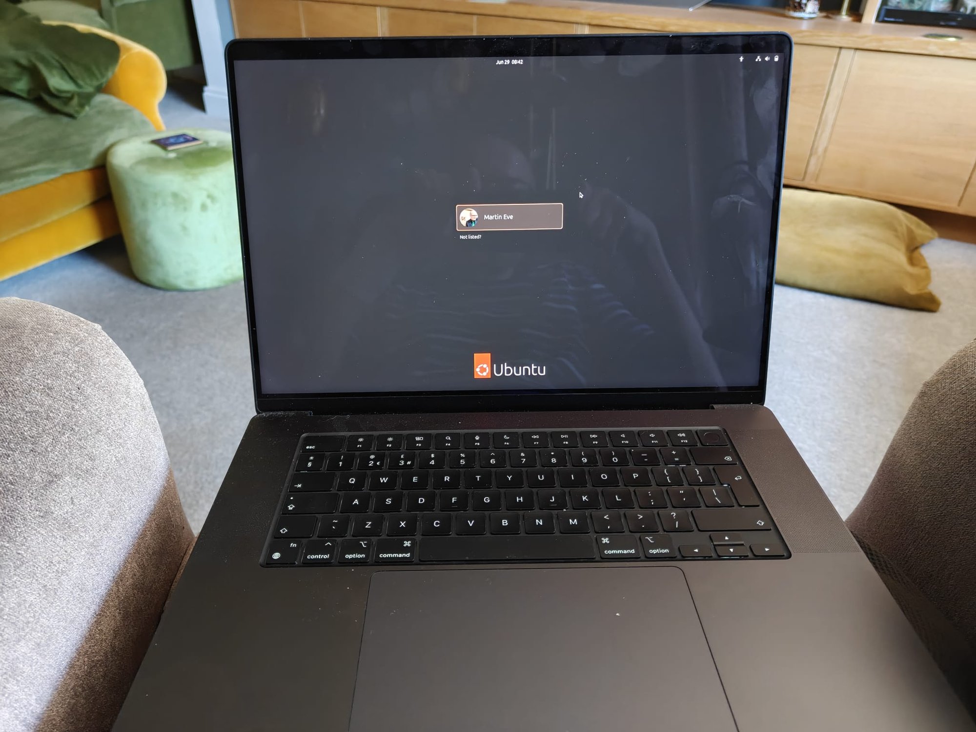 An M3 Macbook Pro running Ubuntu Linux
