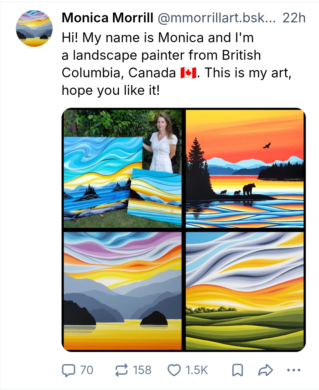 An image of the profile of @mmorrillart.bsky.app appearing in my feed. The details of the profile are irrelevant, but the important thing is that I do .not follow 5hiw