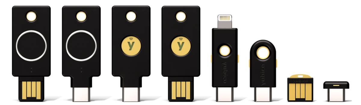 An image of all the different YubiKeys